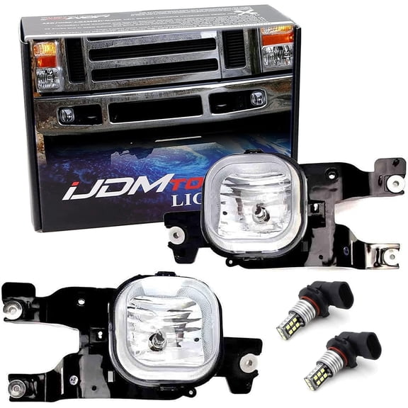 Complete Set Fog Lights Foglamp Kit with Xenon White 15-SMD LED Bulbs, Wiring On/Off Switch, Brackets For 2008-2010 Ford F250 F350 F450 Super Duty