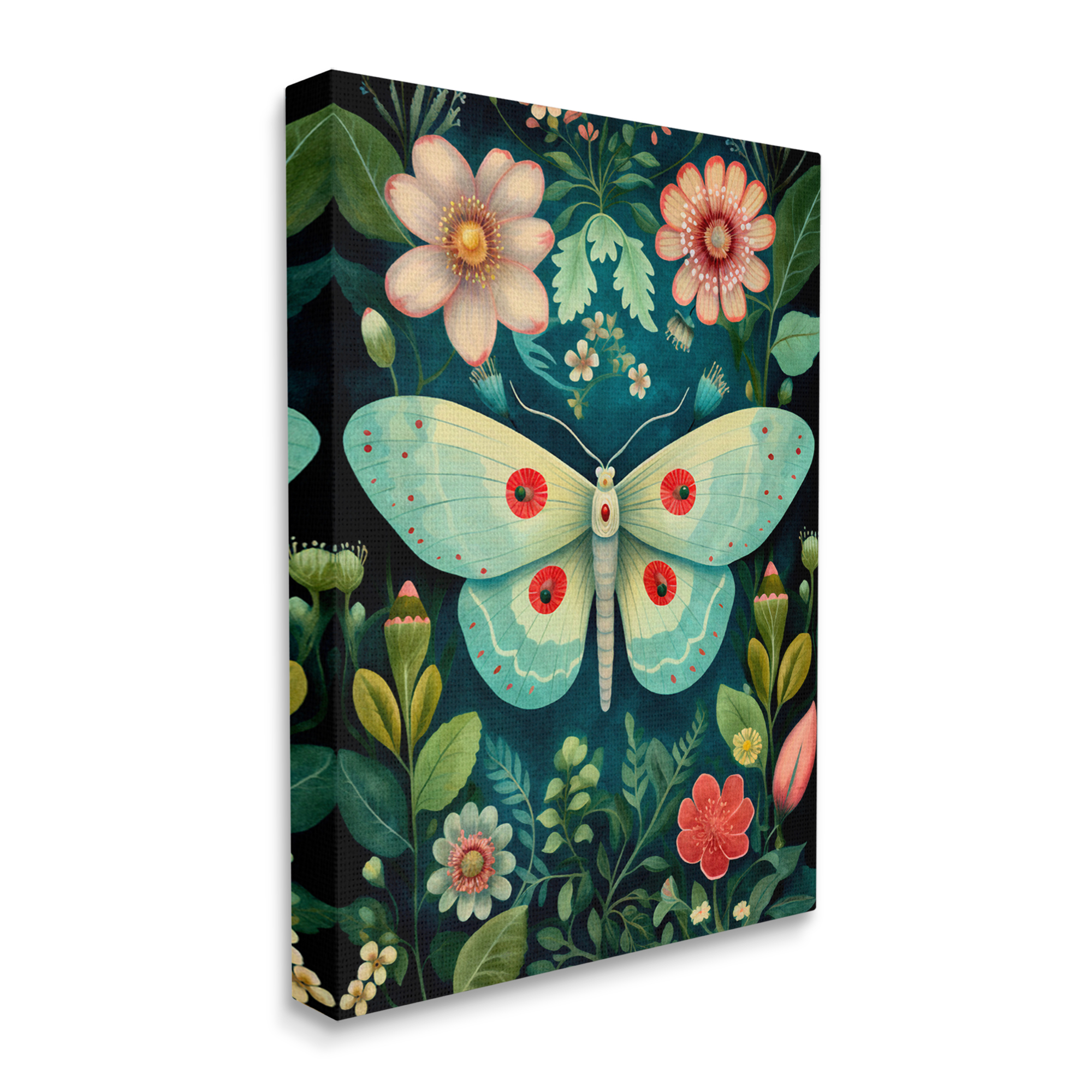 Stupell Industries Green & Pink Moth Pattern Animals & Insects Painting Gallery Wrapped Canvas Art Print Wall Art, 16 x 20