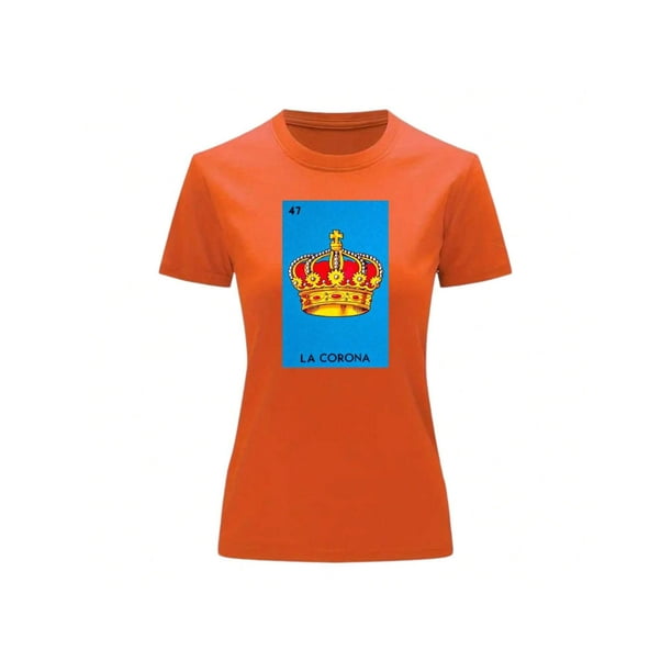Playera Unisex De La Corona De La Loteria Mexicana Color Anaranjado Talla Mediana Marca Emil SaEs