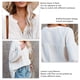 thumbnail image 4 of Blusa de mujer con volantes empalmado linterna manga larga con botones cuello en V Color puro señora Casual Top camisa para otoño blanco XL, 4 of 5