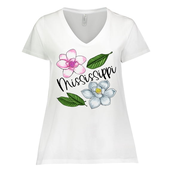 Inktastic Mississippi Magnolia Flowers and Leaves Women's Plus Size V-Neck T-Shirt