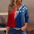 thumbnail image 2 of Women's Patriotic Star Print 250th Anniversary USA Shirt V-Neck Button 3/4 Sleeve T-Shirt, 2 of 5