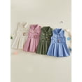 thumbnail image 3 of BemeyourBBs Toddler Baby Girl Safari Dress Kids Little Baby Girls Safari Outfit Lapel Sleeveless Front Pockets Button Down Pleated Dress with Belt Spring Summer Fall Clothes, 3 of 9