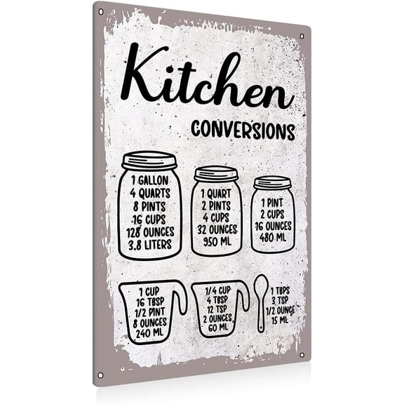 Funny Kitchen Conversions Metal Tin Sign Wall Art Decor Farmhouse Retro Sign for Home Decor Gifts - 8x12 Inch