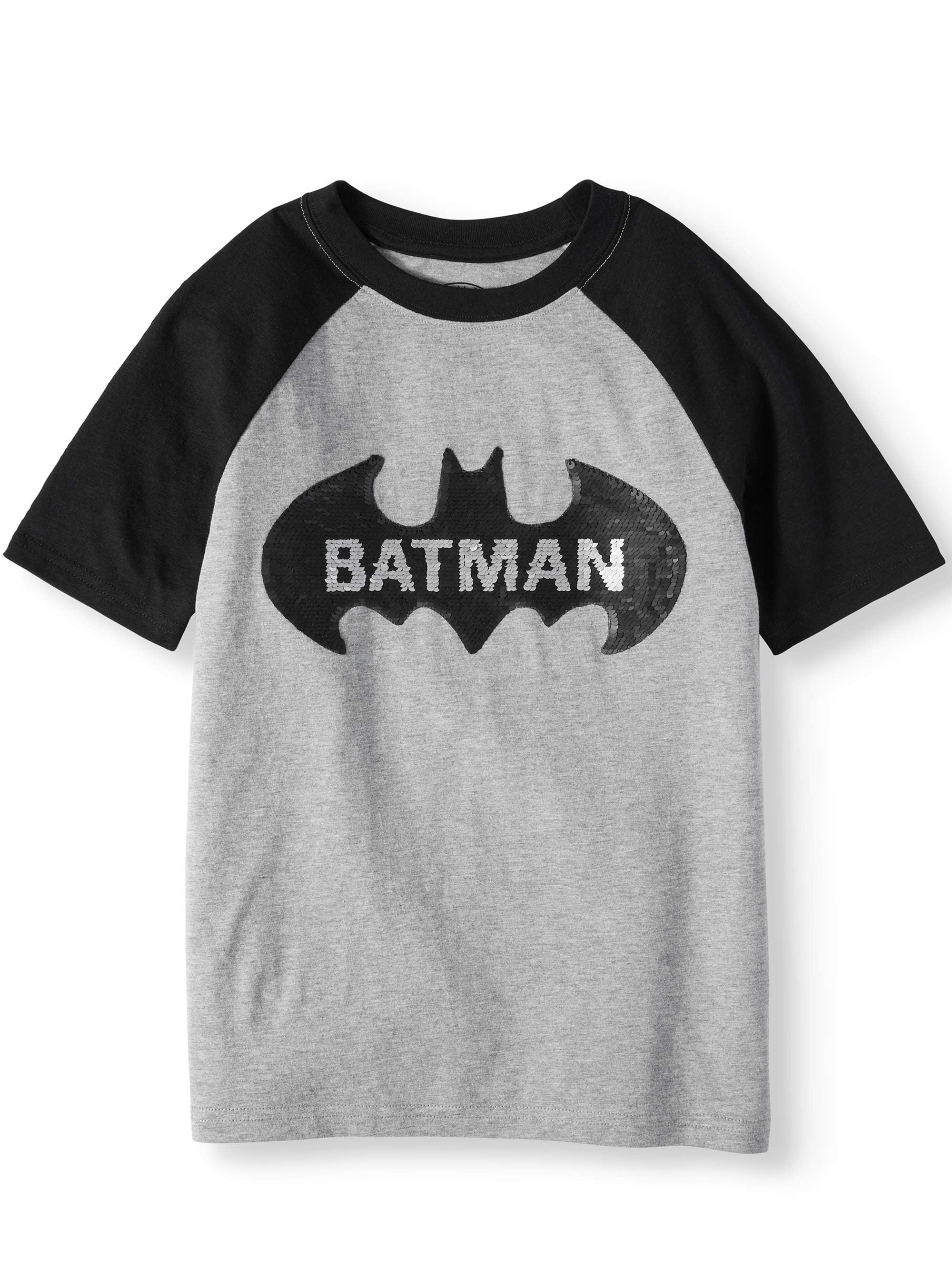 Details about   DC Batman Boys Caped Crusader Flip Sequin Logo Short Sleeve Tee Shirt XXL 18 
