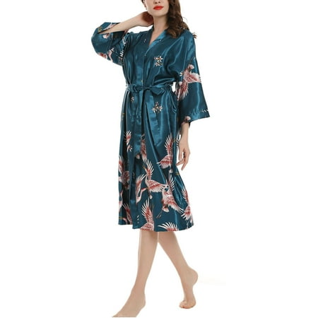 

Silk Robes for Women Long Bridesmaid Wedding Lightweight Satin Robes Loungewear Sleepwear Nightgown with 3/4 Sleeve