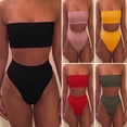 thumbnail image 4 of Lefu Summer Women's Sexy Solid Color Tube Tops Bikini 2pcs Set Swimsuit No Chest Pad, 4 of 8
