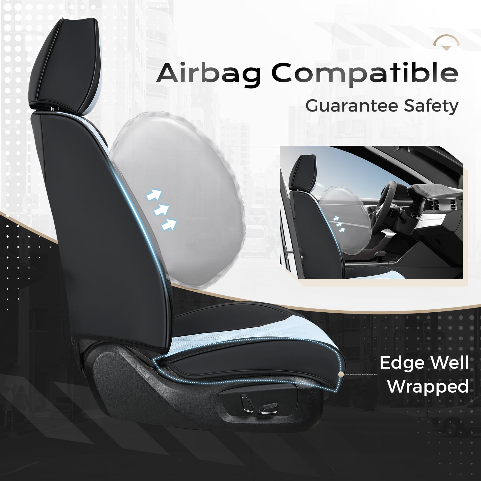 Coverado Full Set Covers For Cars, Waterproof Faux Leather Front and Rear Seat Protectors, Auto Cushions Universal Fit for Most Cars, Black&Blue
