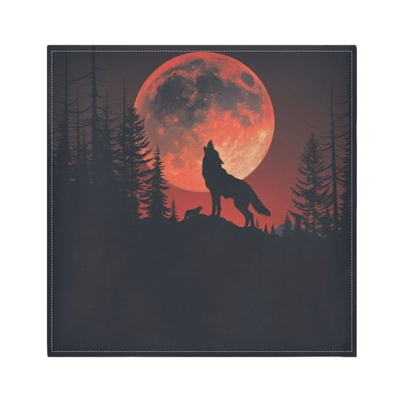 JSTEL Howling Wolf Red Moon Cloth Napkins Set of 1, 20x20 Inch Washable and Reusable Napkin for Decoupage Dinner Party Everyday Use