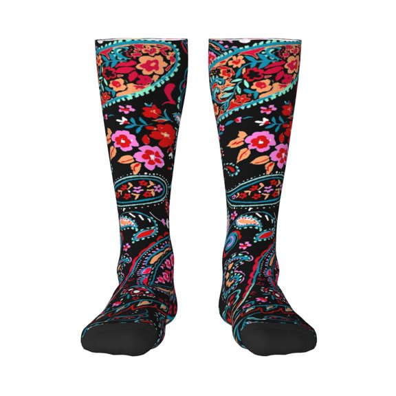 Naloa Paisley Thigh High Socks Extra Long Stretchy Sock Women Over Knee High Opaque Stocking Daily Wear