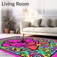 thumbnail image 2 of ODIKA 6'x9' Machine Washable Non-Slip Area Rug, Expressive Puppy Face Motif Surrounded by Colorful Spirals and Accents High Traffic Rug, Pink, 728092, 2 of 7