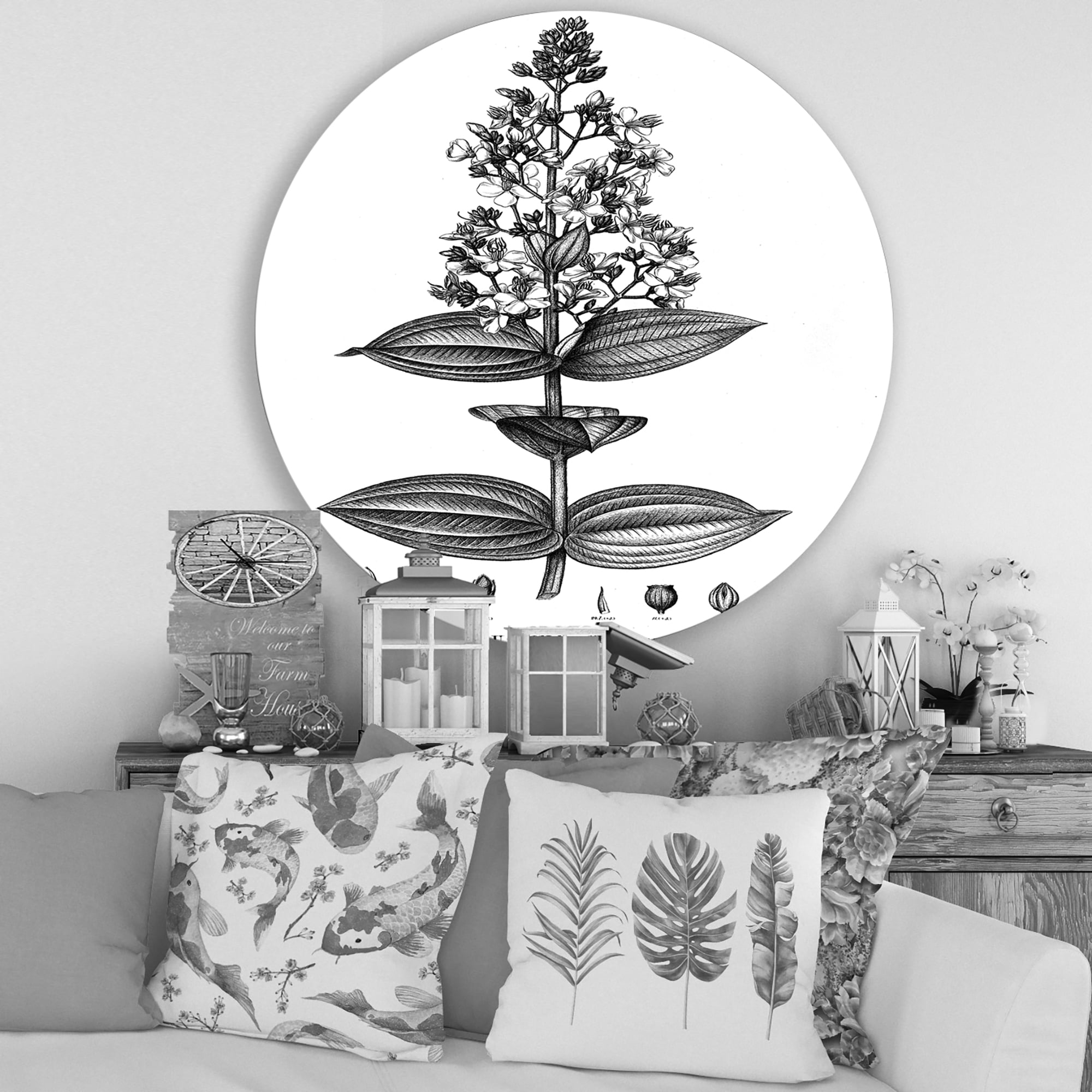 Designart 'Ancient American Flora VI' Traditional Circle Metal Wall Art 29x29 - Disc of 29