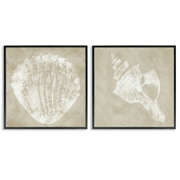 Stupell Industries Rustic Abstract Seashells Nautical & Beach Painting Black Framed Art Print Wall Art, 12 x 12, Set of 2