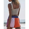 thumbnail image 2 of Michellecmm Women’s Contrast Color Shorts Casual Elastic High Waist Side Button Wide Leg Shorts Going Out Shorts, 2 of 6