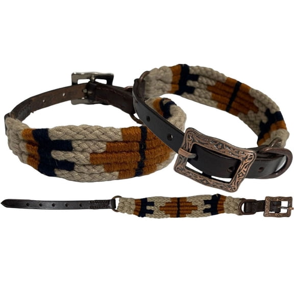 Showman Couture Tan & Black Corded Leather Dog Collar (Small)
