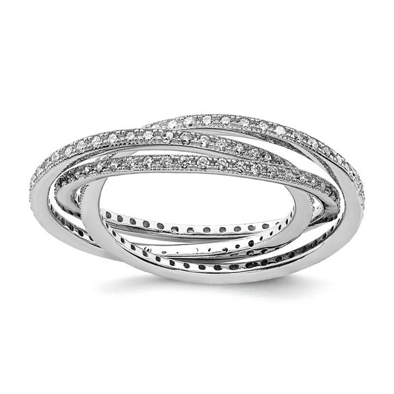 925 Sterling Silver Rhodium Plated Three 1.5mm Interlocking Cubic Zirconia Rings Size 6 Ring for Women