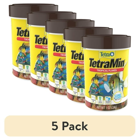 (5 pack) Tetra TetraMin Tropical Flakes Nutritionally Balanced Fish Food, 1 oz.