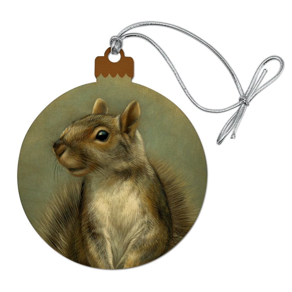Mischievous Squirrel Wood Christmas Tree Holiday Ornament
