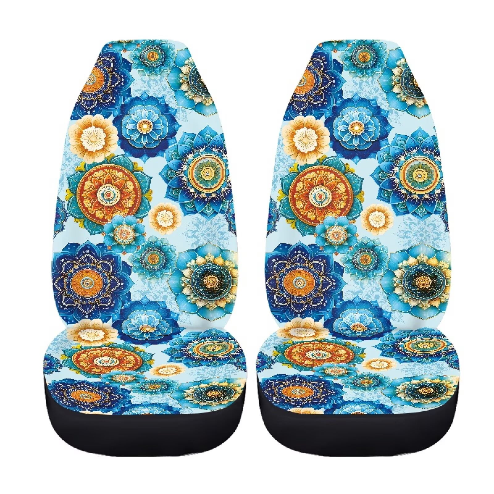Binienty Boho Car Seat Covers for Women Girly Mandala Floral Front Seat Covers Soft Automotive Interior Protector Accessories Fit for Car SUV Sedan Truck