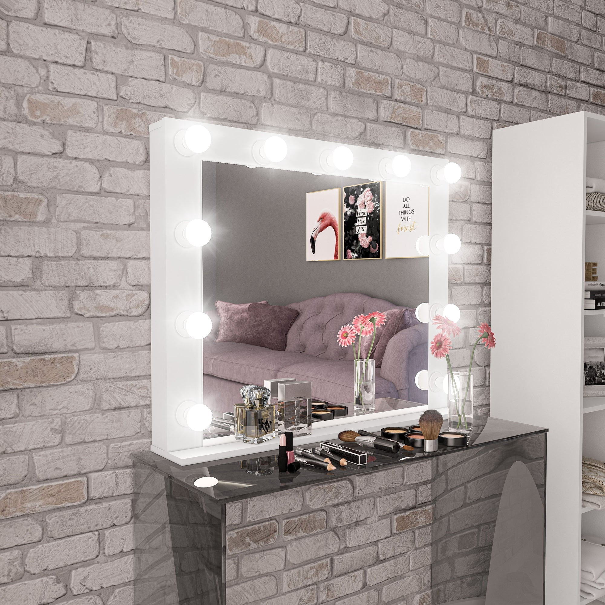 Ember Interiors Tessa Bathroom Vanity Lighted Mirror with 11 Bulbs – Ideal Size for Women & Teens
