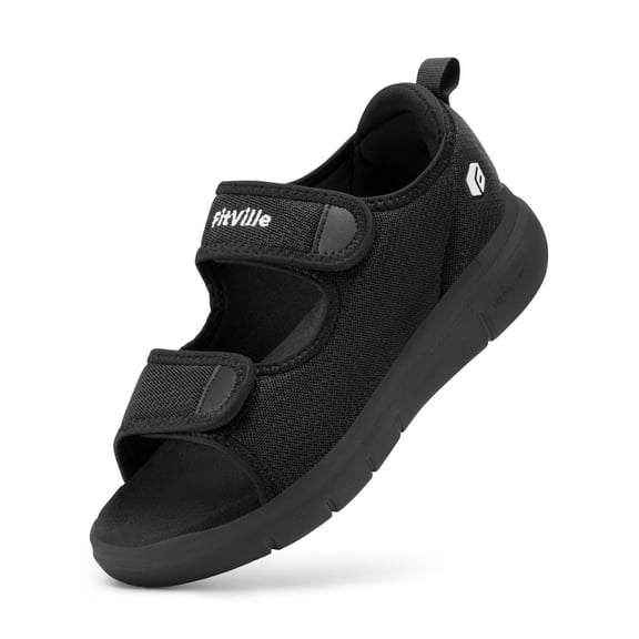 FitVille Wide Diabetic Sandals for Women with Arch Support Adjustable Closure, Black, 9 Wide