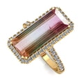 thumbnail image 4 of Bio Color Emerald Cut Watermelon Tourmaline,925 Sterling Silver ,Rose Gold Plated ,Moissanite Pave Halo Wedding Band, Pink And Green, Solitaire Ring Size 9 US, 4 of 5
