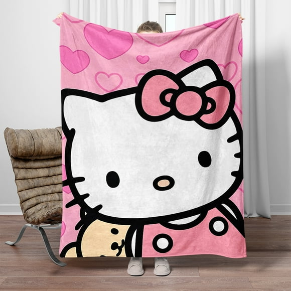 Couverture Hello Kitty Sanrio Orne Chambre de Fille Mignonne pour Garder au Chaud Couverture super Mignonne Couverture Mince Portable Anti-Boulochage Pique-Nique