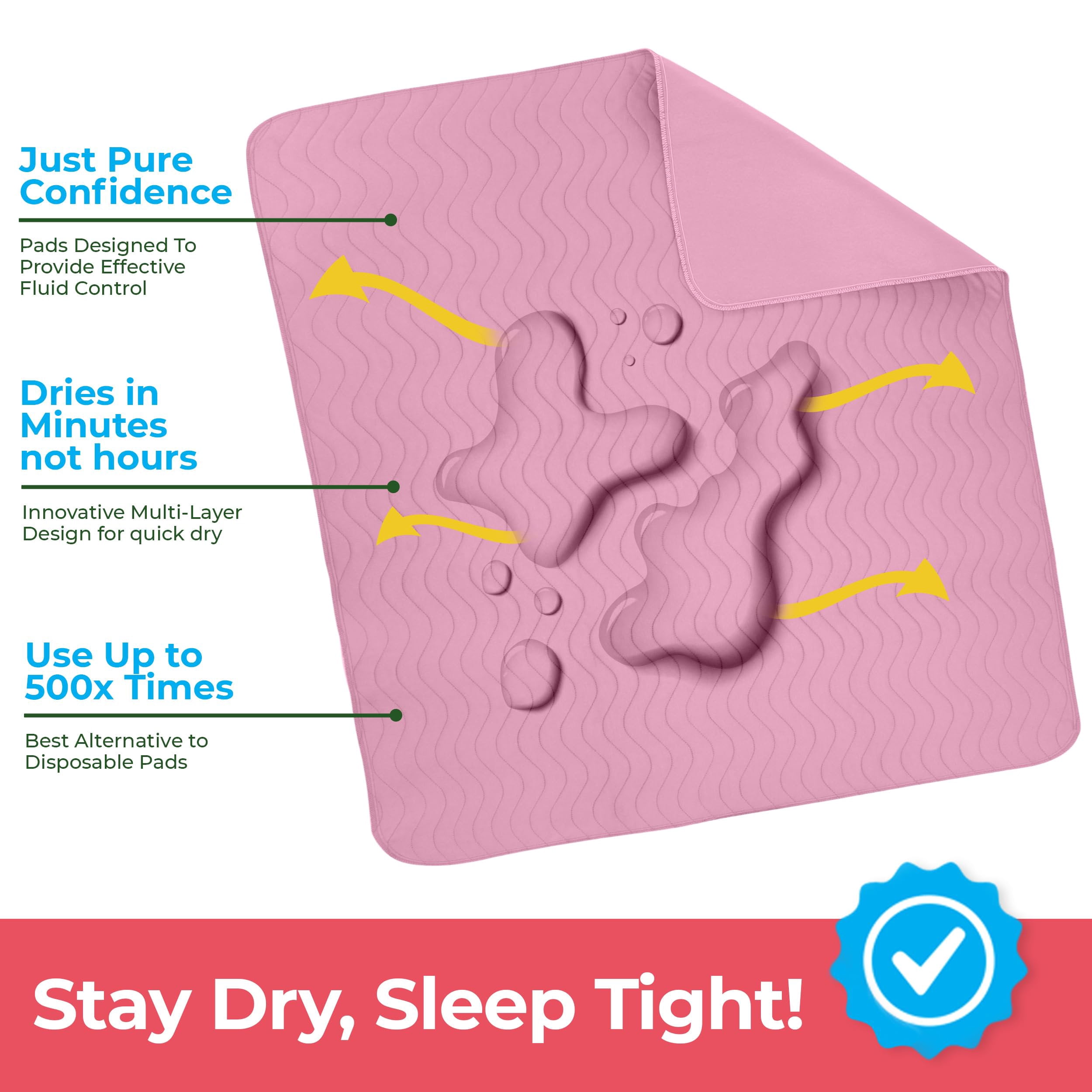 Utopia Bedding Washable Underpads 34" x 52" (Pack of 4), Waterproof Reusable Heavy Absorbency Incontinence Bed Pads for Adults, Kids, Elderly and Pets, Bedwetting Pads for Sofa and Couch (Pink)