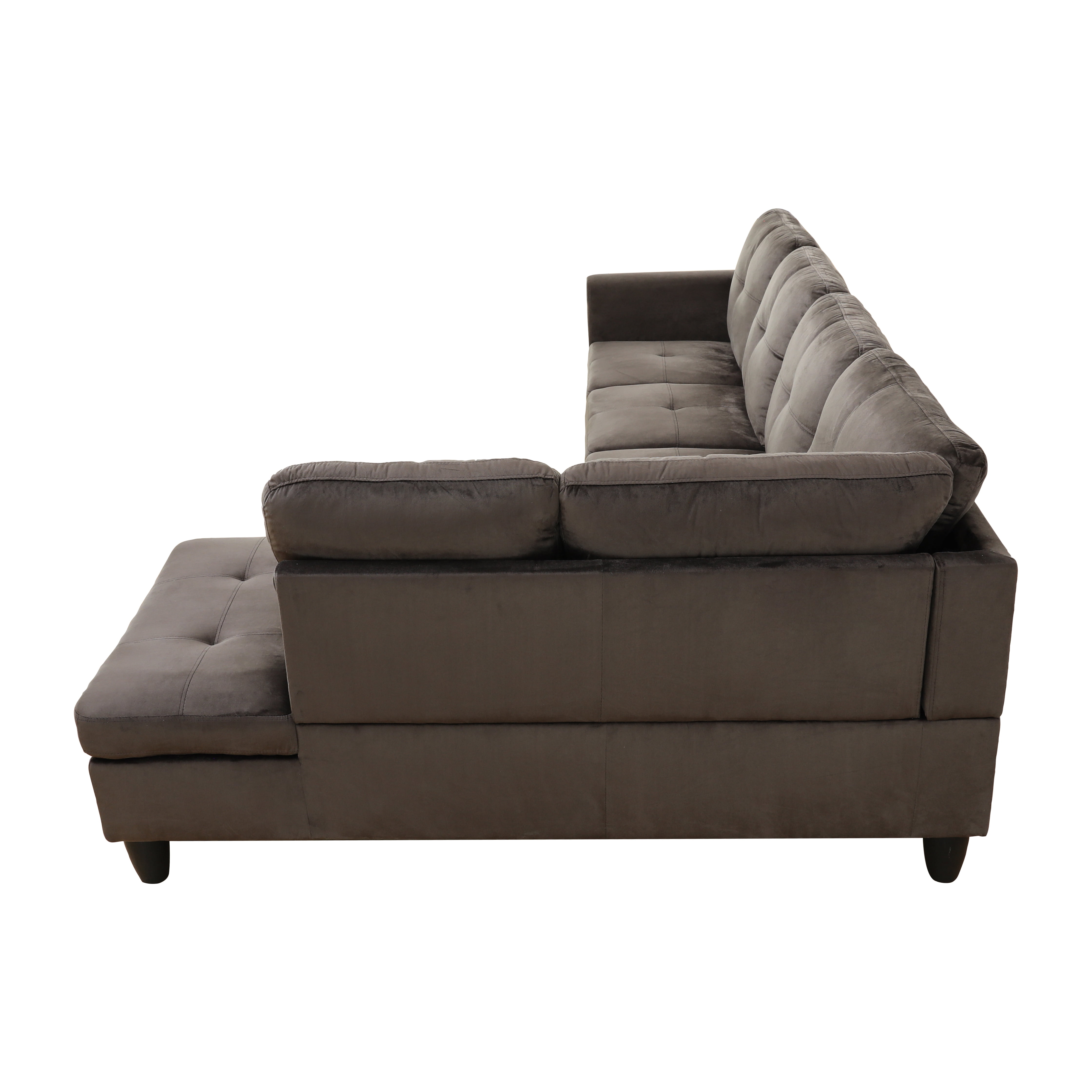 MAYEERTY 97" Flannel Sectional Sofa, 2-Piece Couch Living Room Sofa Set without Ottoman, Dark Brown (Right)