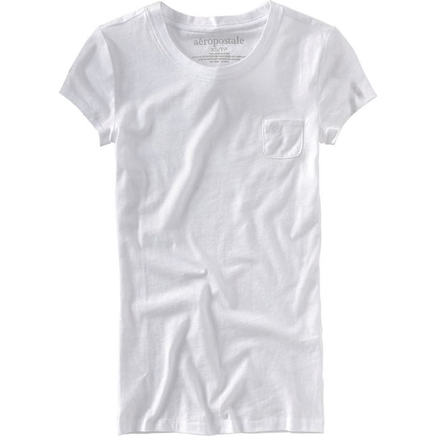 Aeropostale A87 - Camiseta gráfica para mujer con bolsillo pequeño, color blanco, talla mediana