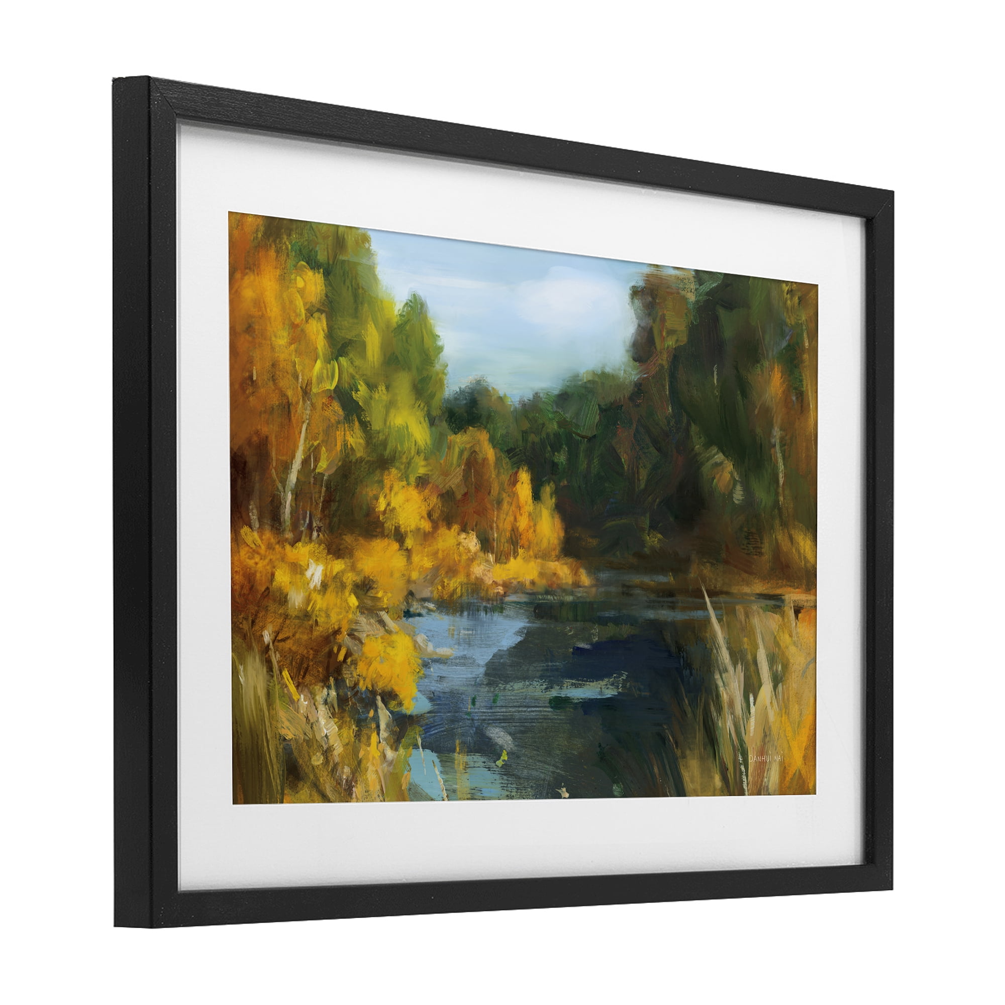Stupell Industries Autumn River Bend Abstract Black Framed Print Under Glass, design by Danhui Nai