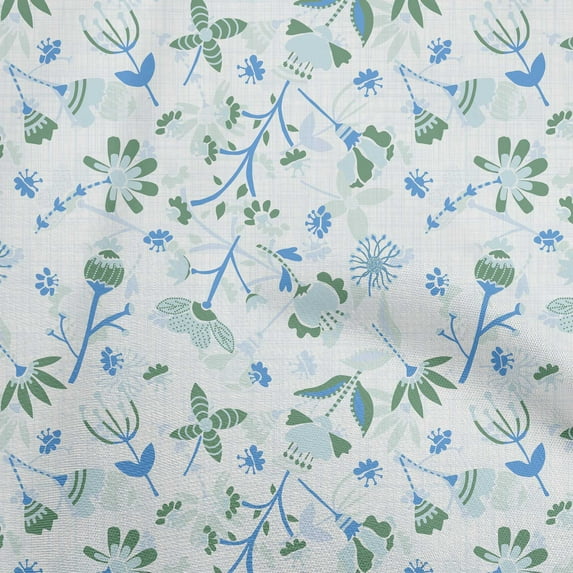 oneOone Polyester Spandex Blue Fabric Florals Craft Projects Decor Fabric Printed By The Yard 56 Inch Wide