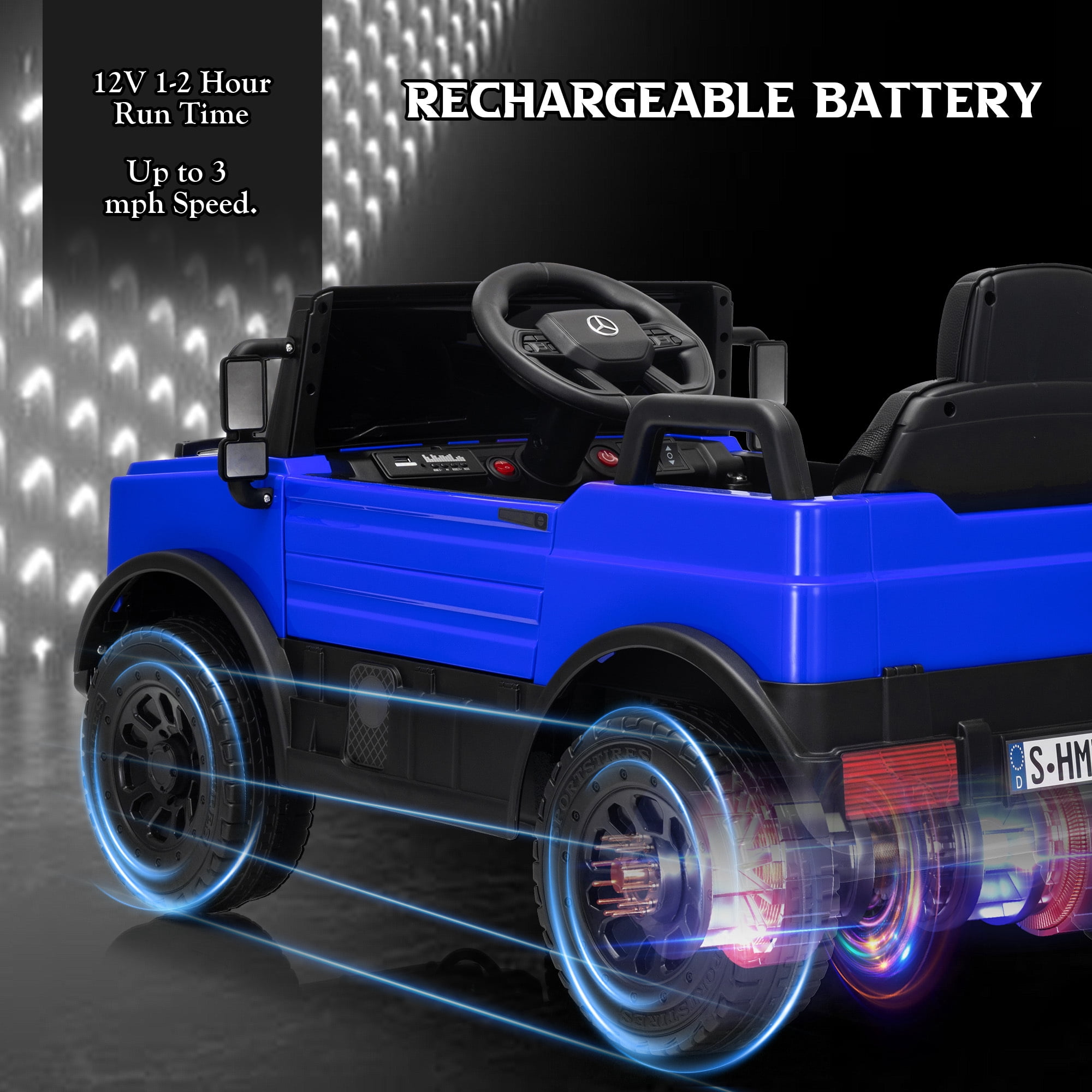 Letsgokid 12V Ride on Car with Parent Remote Control, Licensed Mercedes-Benz UNIMOG Car for Kids, LED Lights, Music & Horn, Soft Start, Low Battery Prompt, Kids Electric Vehicle for Boys Girls