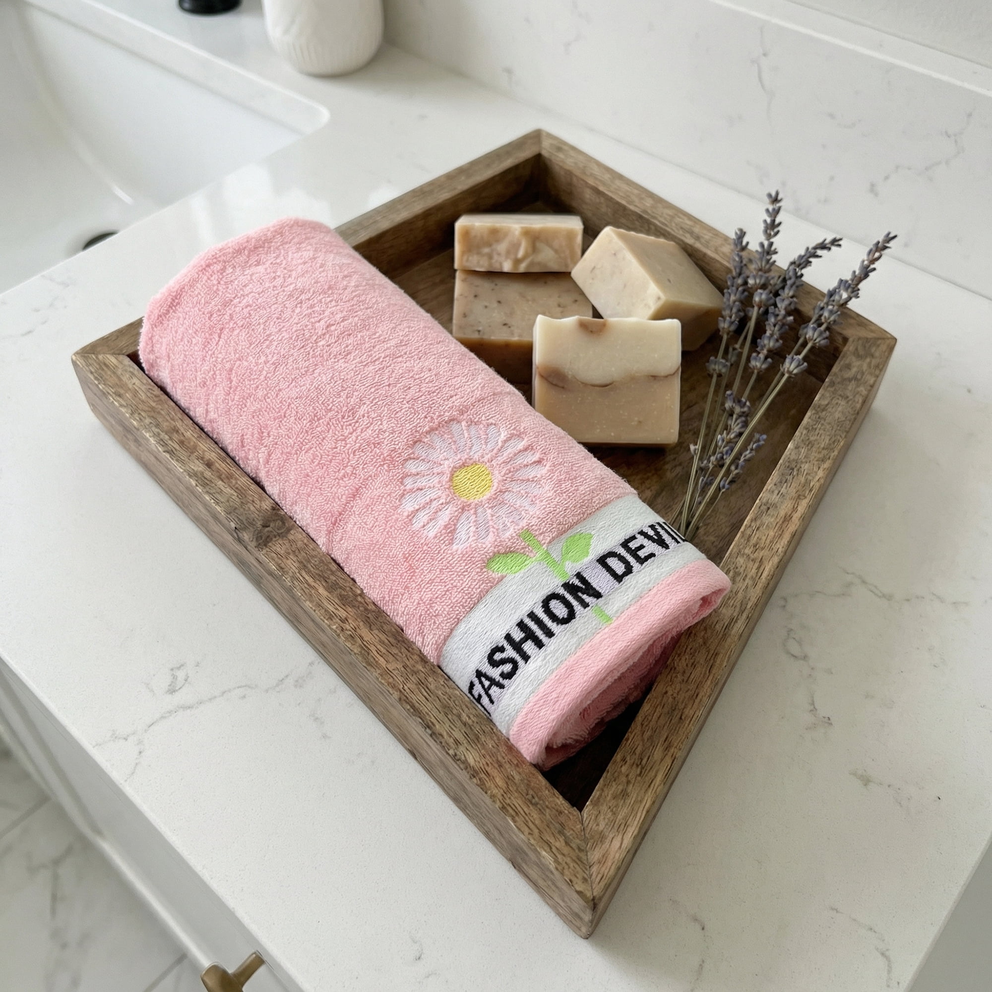 Unique Bargains 29" x 13" Floral Decorative Absorbent Hand Towels Pink 2pk