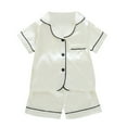 thumbnail image 2 of MEZZALL Toddler Kids Baby Boys Girl Solid Color Pajamas Sets Sleepwear Short Sleeve Lapel Shirt Shorts Clothes Set Birthday Nightwear, 2 of 5