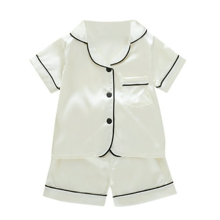 

Kids Boys Girls Summer Short Sleeved Shorts Household Clothes Cartoon Printed Lapel Baby Pajamas Set