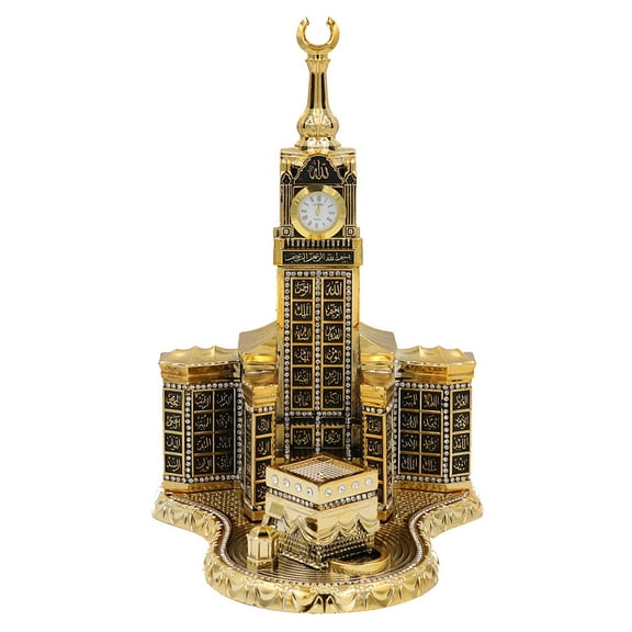 Modefa Islamic Turkish Table Decor Showpiece Gift Sculpture Figure Arabic 99 Names of Allah Kaba Clock Tower Replica Gold