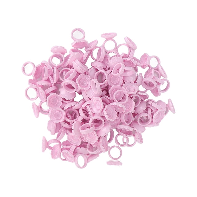 Vasos de pegamento para extensiones de pestañas, portaherramientas para pestañas para uso profesional, anillos de pegamento con diseño floral rosa, juego de 100 piezas