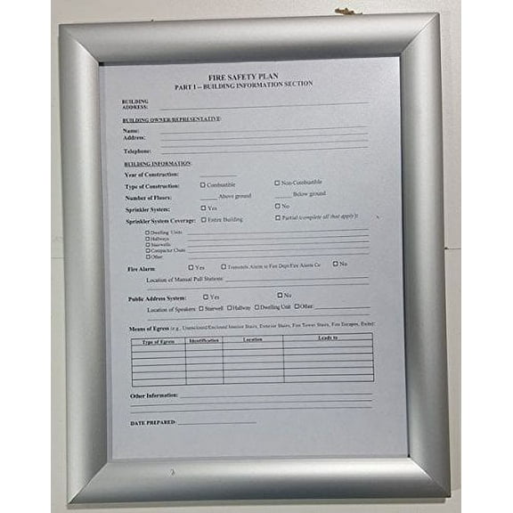 FIRE SAFETY PLAN FRAME - SILVER (STANDARD - ALUMINUM 8.5x11)