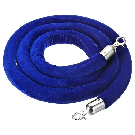 Uxcell 7 Feet Blue Velvet Stanchion Rope, Crowd Control Barrier Rope with Snap Hook, Silver