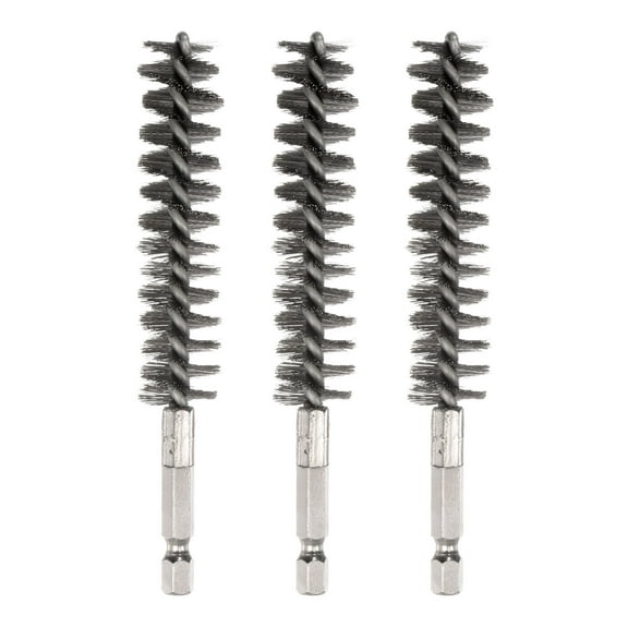 Uxcell 3pcs Stainless Steel Bore Brush 17mm Dia Cleaning Wire Brush with Handle 1/4 Inch Hex Shank for Tubes