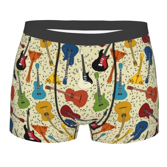 Rateoe Different Kind Of Guitars Mens Boxer Briefs Poly Spandex Performance Boxer Briefs Underwear Hem Boxer Briefs - Small