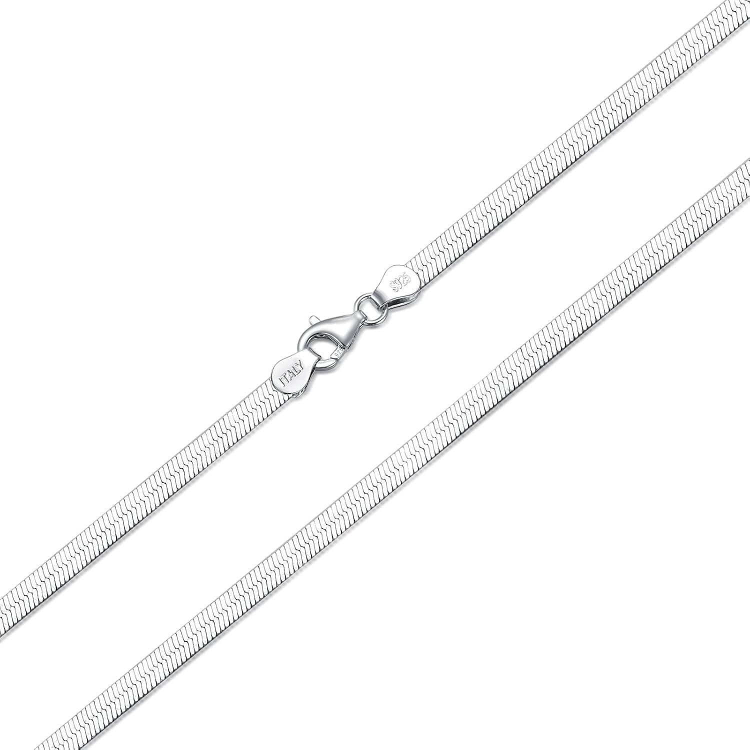 925 Sterling Silver Herringbone Chain 2MM 3MM Flexible Flat Italian Snake Chain Necklace for Women Men 18, 20, 22, 24, 26 Inches