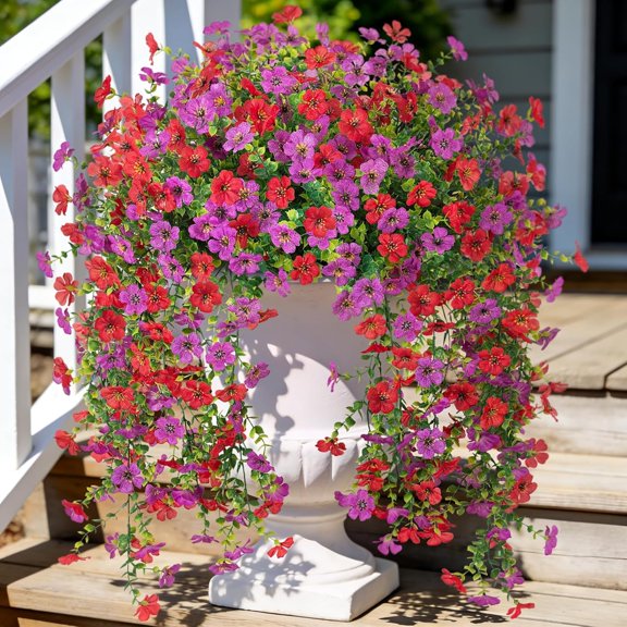 BZCOE Fake Artificial Hanging Flowers Outdoors Decoration Faux Uv Resistant Artificial Outdoor Flowers Fake Plants Look Real Daisy No Fade Spring Decor Porch Home Patio Balcony Yard