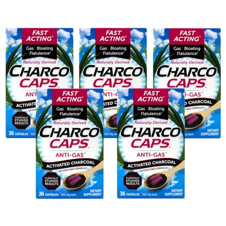 Charco Caps Anti Gas Detoxifying Formula, 36 Capsules Each (Pack of 5)