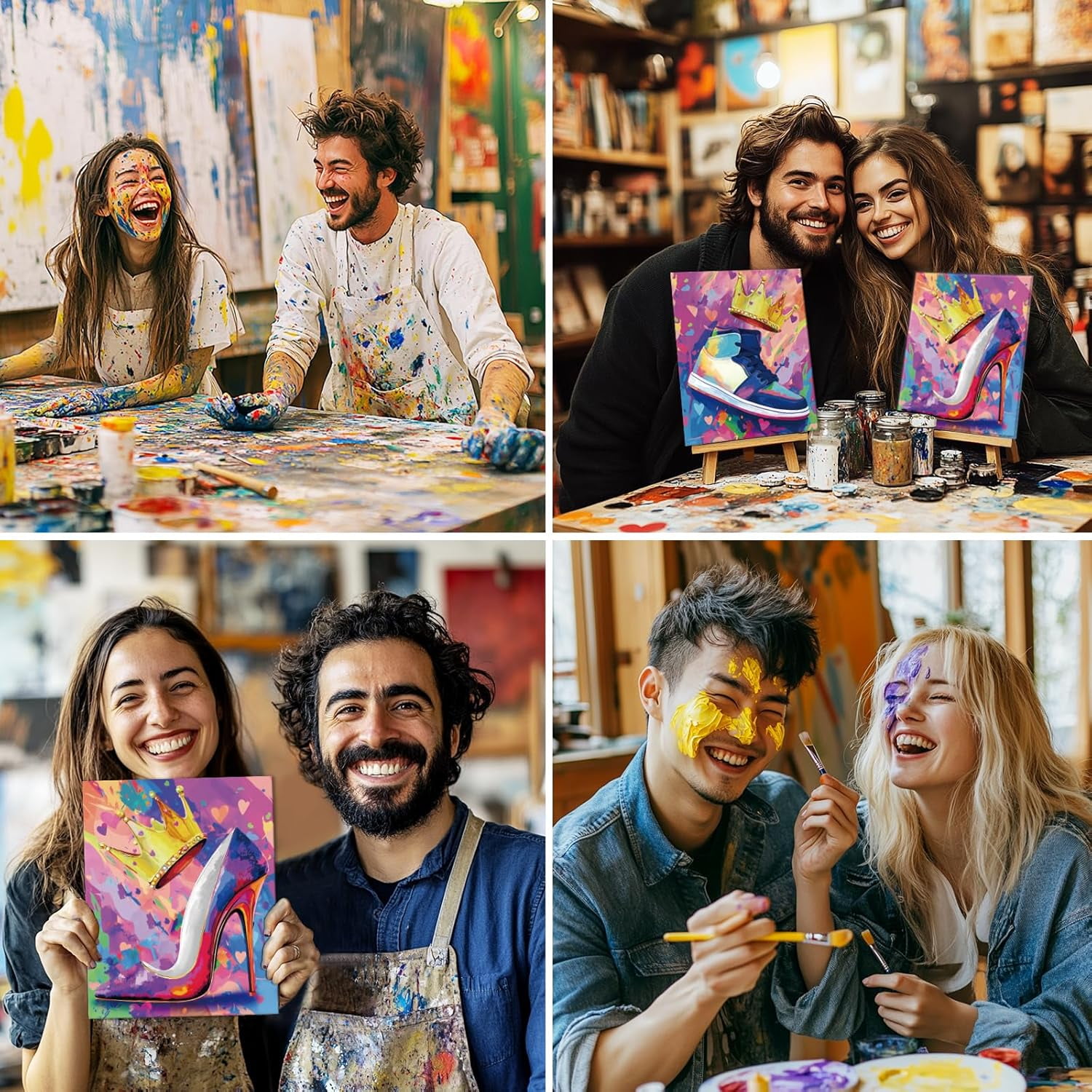 2Pack 8X10 Couples Painting Kit Date Night Valentine's Day Sip and Paint Kit for Adults Pre Drawn Canvas to Paint at Home Date Night Party Favor Supplies Canvas for Painting Kit for Couple