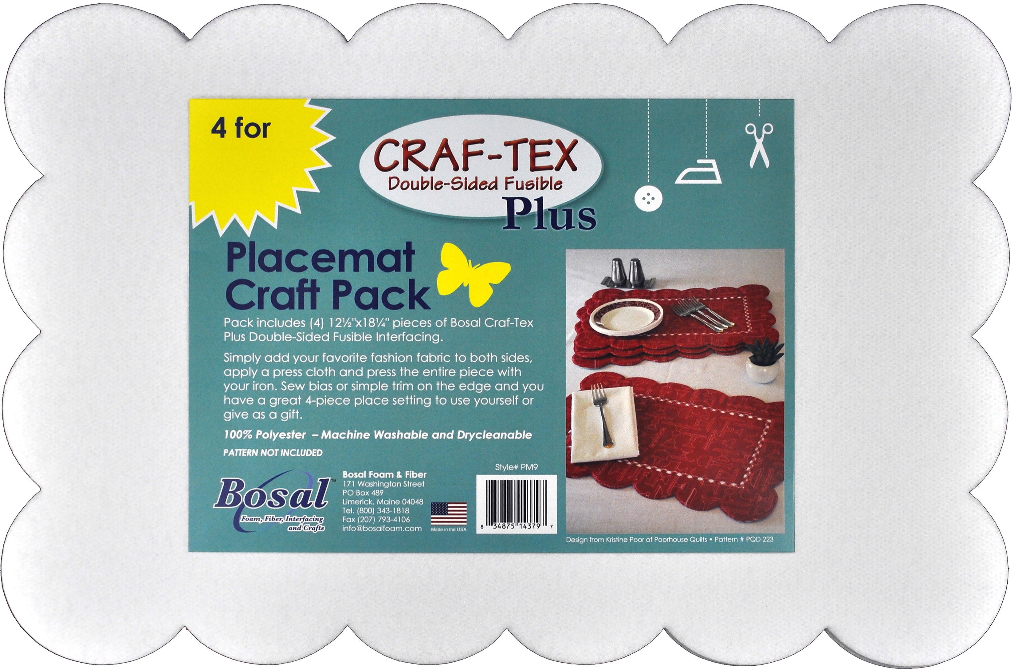Bosal Craf-Tex Plus White Double-Sided Precut Fusible Placemat Craft Pack-12.5'X18.25' 4/Pkg