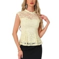 thumbnail image 1 of INSPIRAR CHIC Blusa sin mangas de encaje floral de ganchillo con cuello redondo y peplum para mujer M Beige, 1 of 6