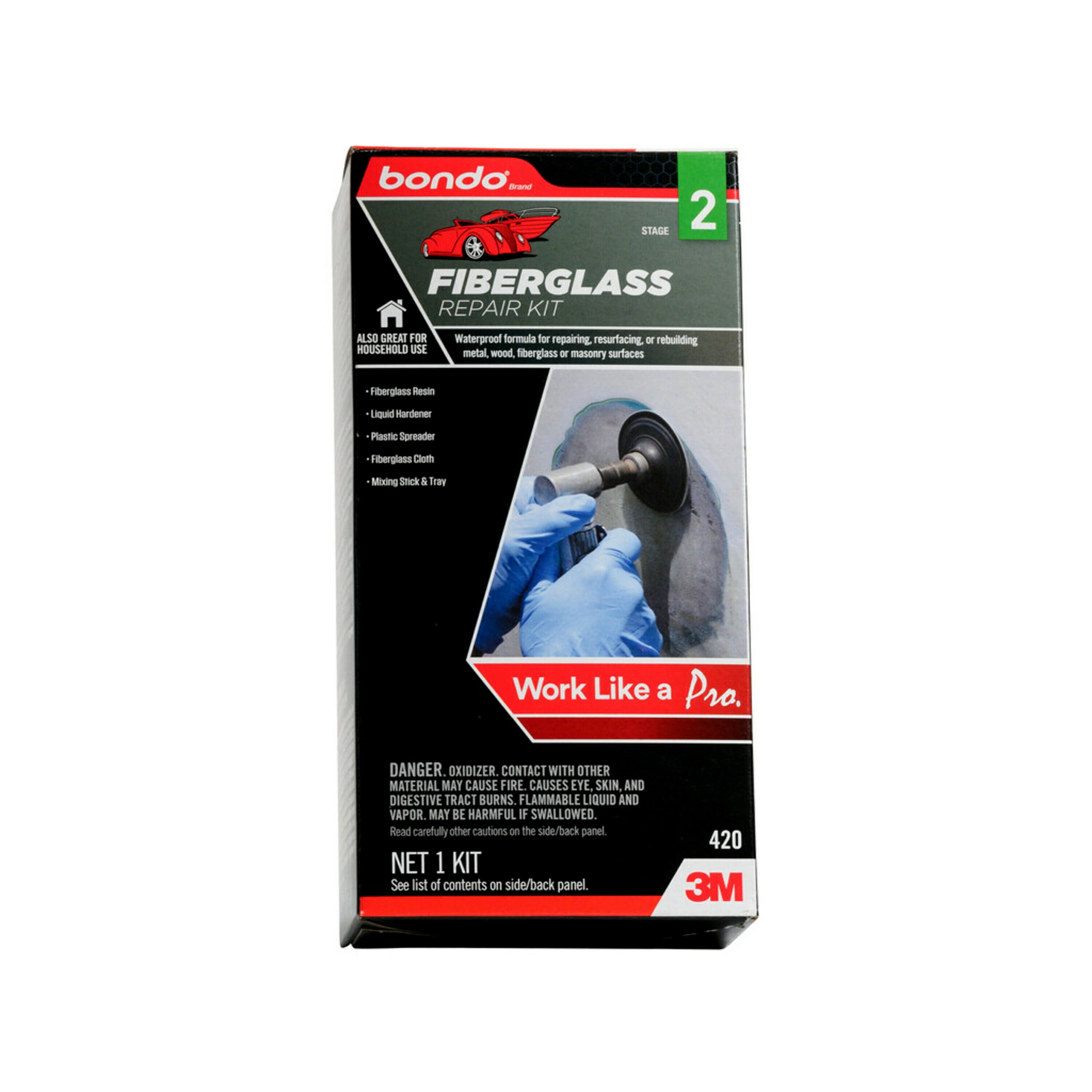 3M 420 Bondo 1/2 Pint Fiberglass Repair Kit: Auto Body Repair +  (076308004200-1)