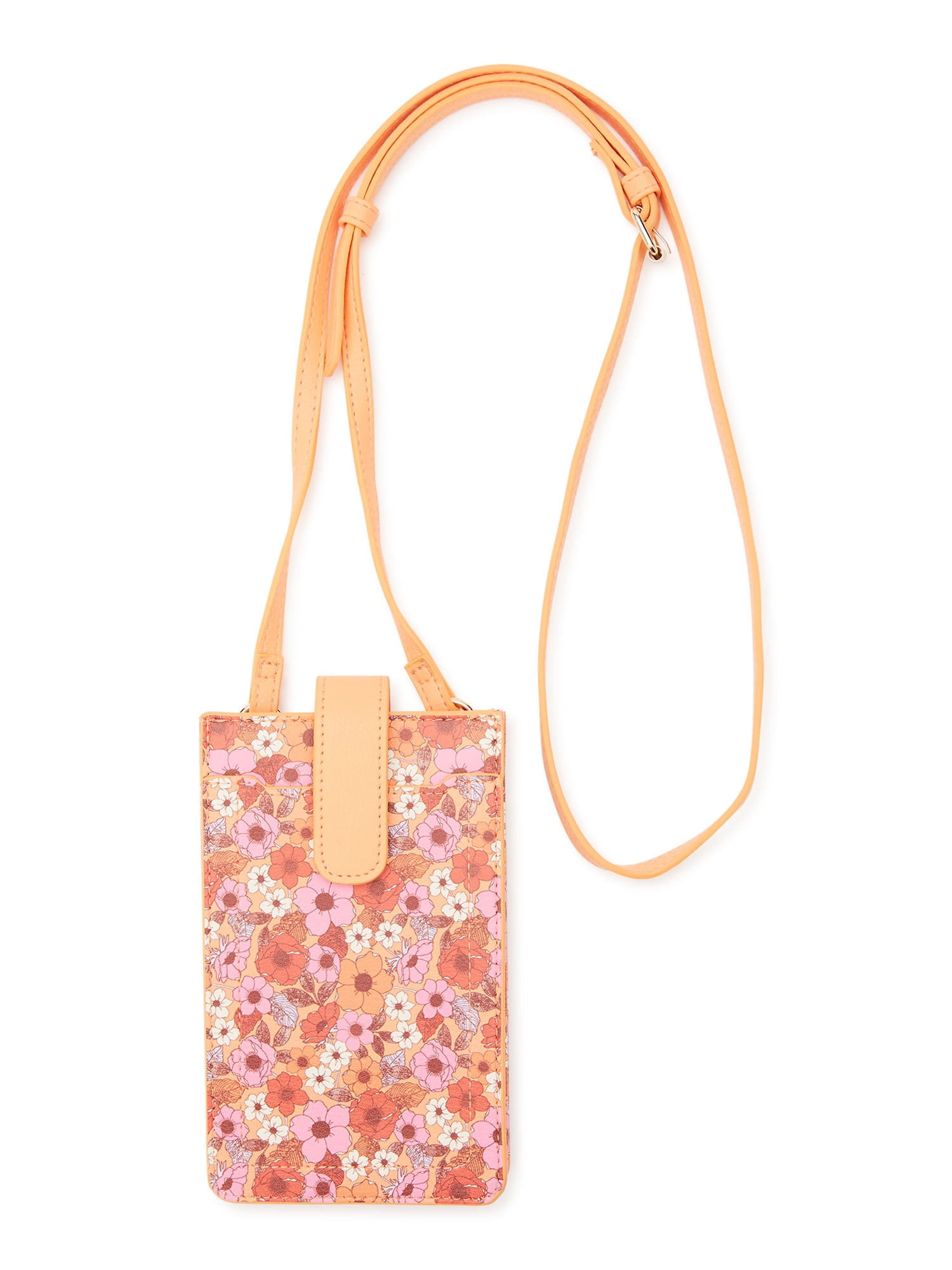 No Boundaries Women's Square Phone Crossbody, Floral Orange